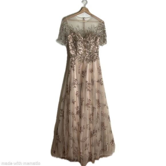 Mac Duggal EMBELLISHED ILLUSION CAP SLEEVE A LINE GOWN pageant dress size 4 - Picture 3 of 13